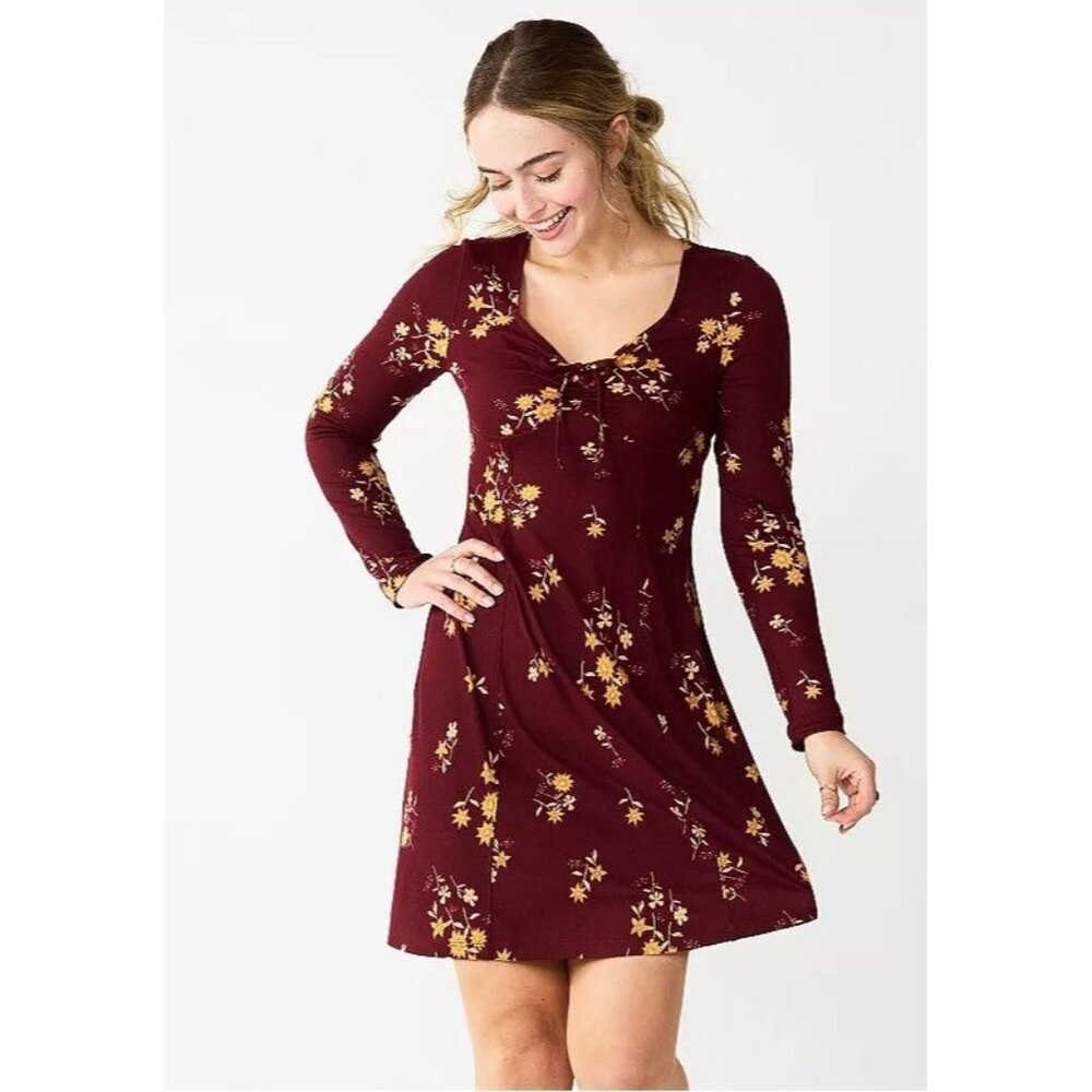 Womens SO Wine Floral Dress‎ XXL Stretchy & Comfy Fairy